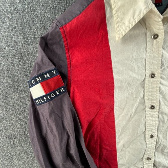 VTG Tommy Hilfiger Women Colorblock Button Up Shirt Size 14 Colorful Y2K 90s - Picture 2 of 16